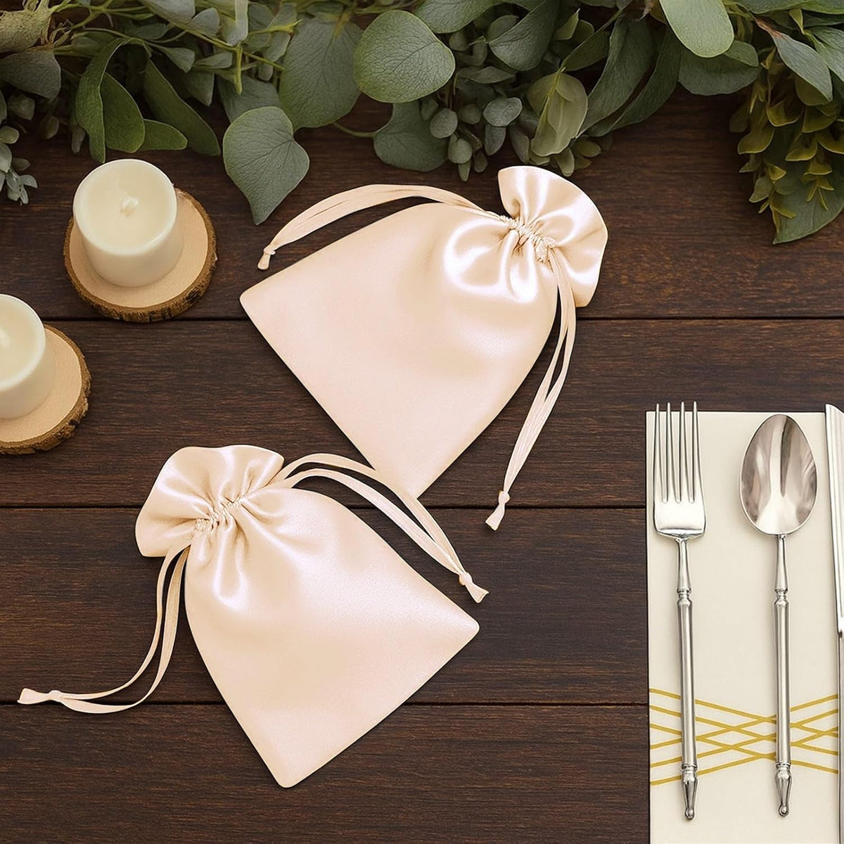 Efavormart 60 Pack Peach Satin Drawstring Wedding Party Favor Gift Bags 5"x7"