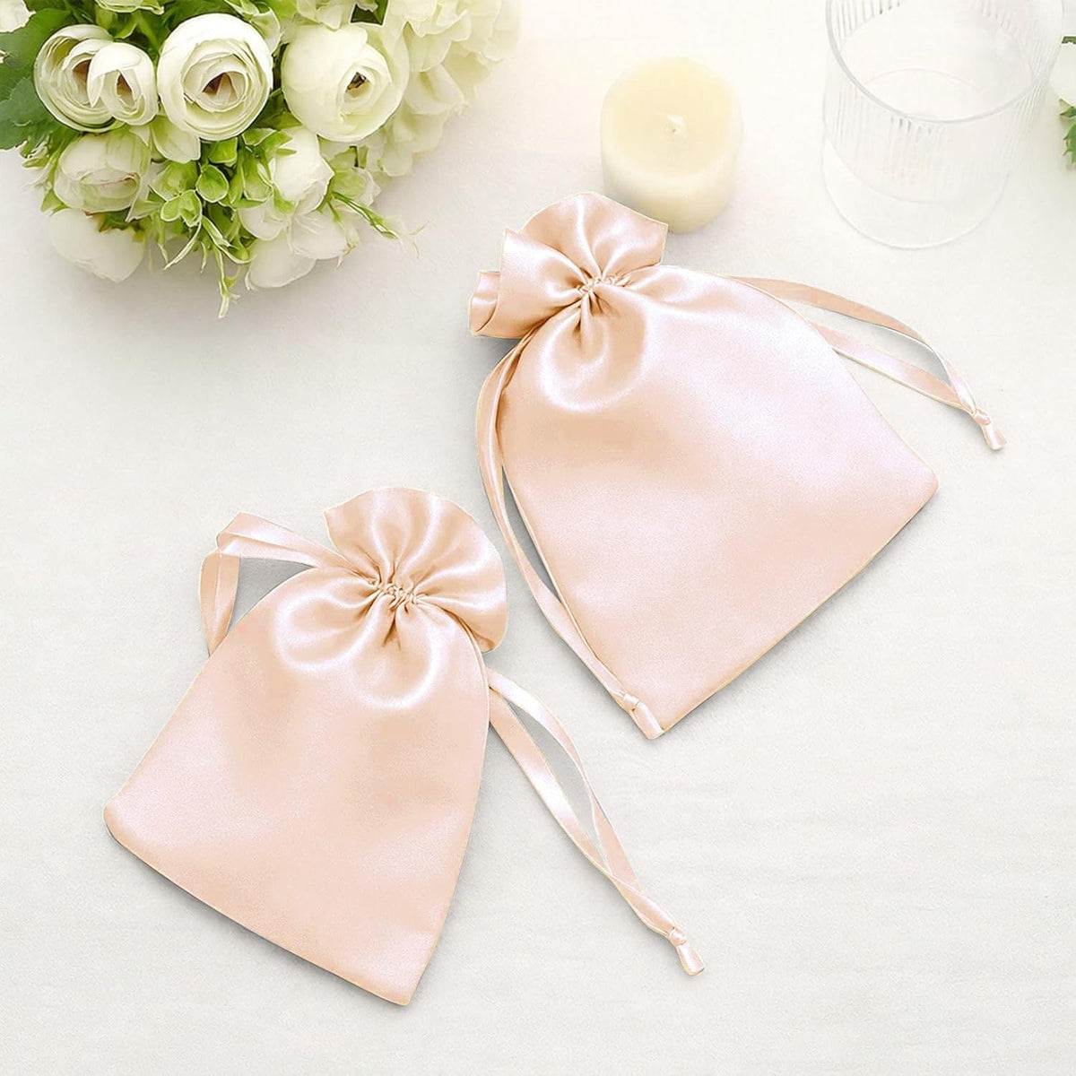Efavormart 60 Pack Peach Satin Drawstring Wedding Party Favor Gift Bags 5"x7"