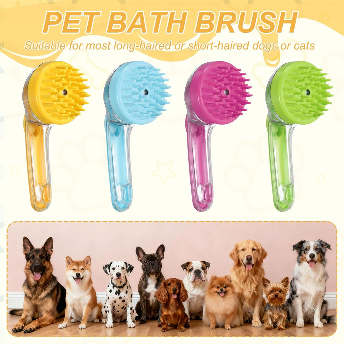 Pet Bath Brush, Dog Shampoo Brush New 2 in 1 Grooming Massage Scrubber Bubble Maker with Ring Built-in Shampoo Dispenser(Coarse,Pink), for Long Short Hair Cats Shower