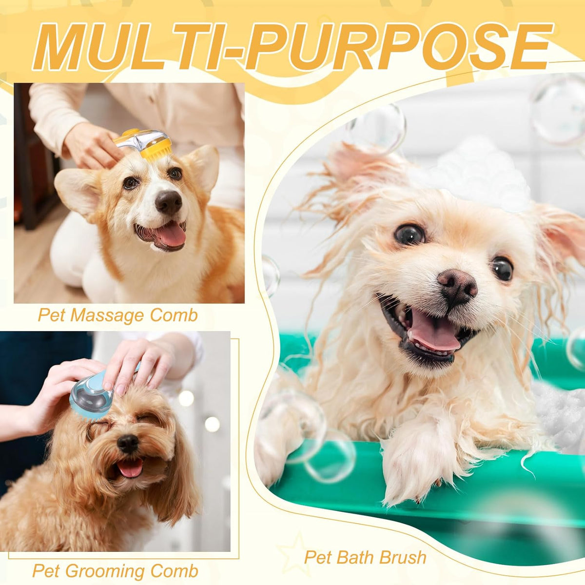 Pet Bath Brush, Dog Shampoo Brush New 2 in 1 Grooming Massage Scrubber Bubble Maker with Ring Built-in Shampoo Dispenser(Coarse,Pink), for Long Short Hair Cats Shower