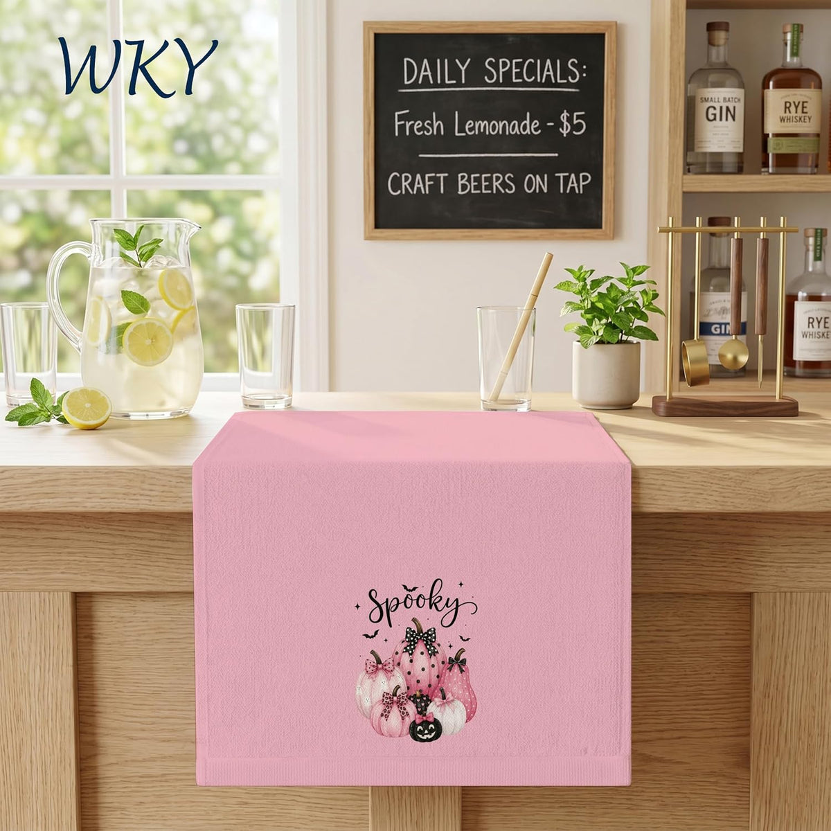 Preppy Pink Halloween Kitchen Dish Towels 16x24in, Set of 2