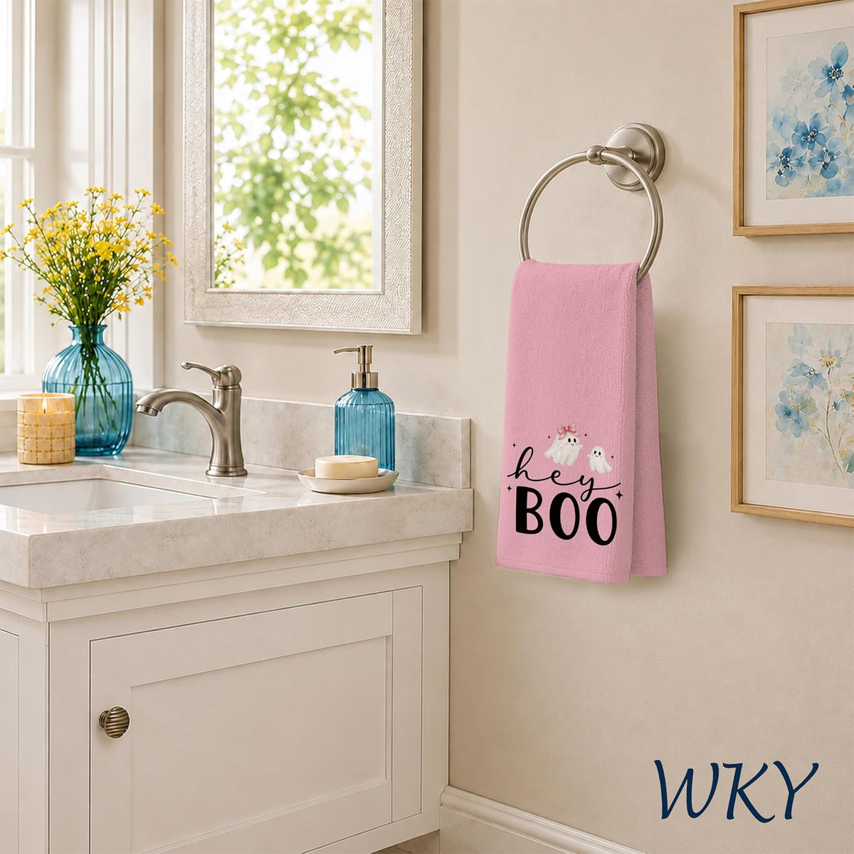 Preppy Pink Halloween Kitchen Dish Towels 16x24in, Set of 2